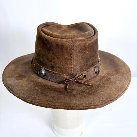 Minnetonka Outback Buffalo Nickel Hat Genuine Leather Brown Western Cowboy Sz L - Picture 3 of 9
